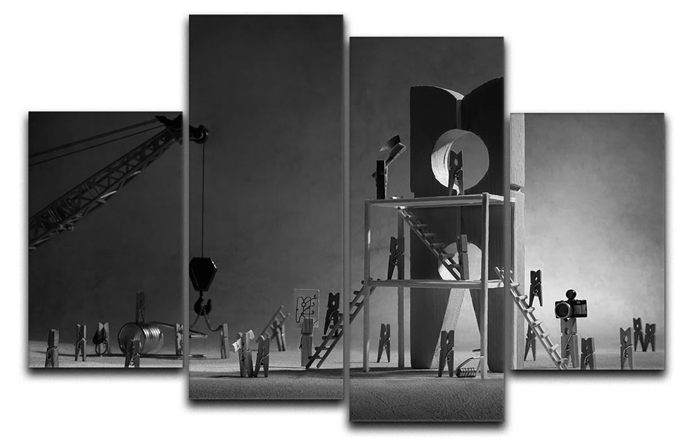 The Peg Construction Project 4 Split Panel Canvas showcasing a dynamic multi-dimensional artwork divided into four equal sections.