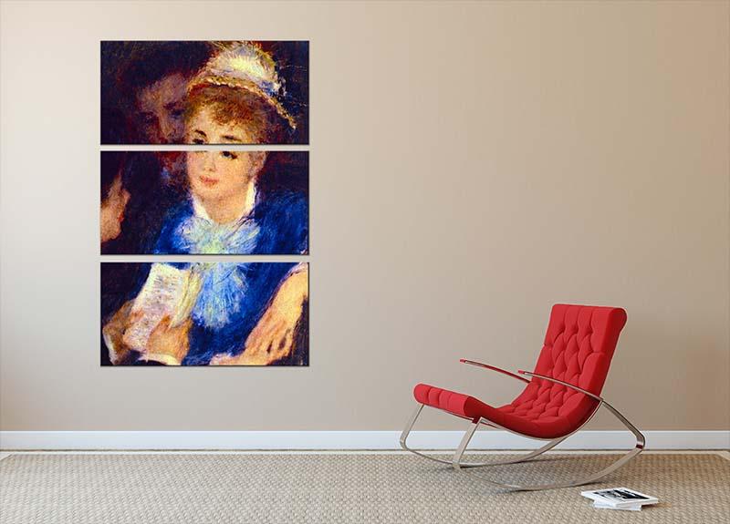 Three-panel canvas print of Renoir's The Perusal of the Part, showcasing vibrant colors and intricate details.