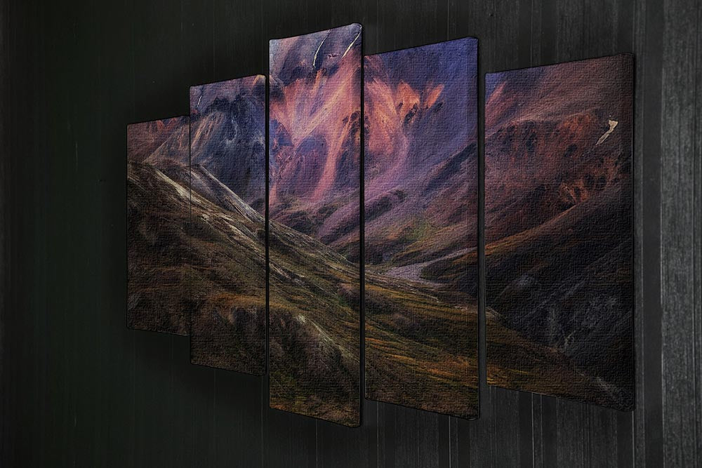 The Pink Mountain 5 Split Panel Canvas artwork featuring vibrant pink mountains across five panels.
