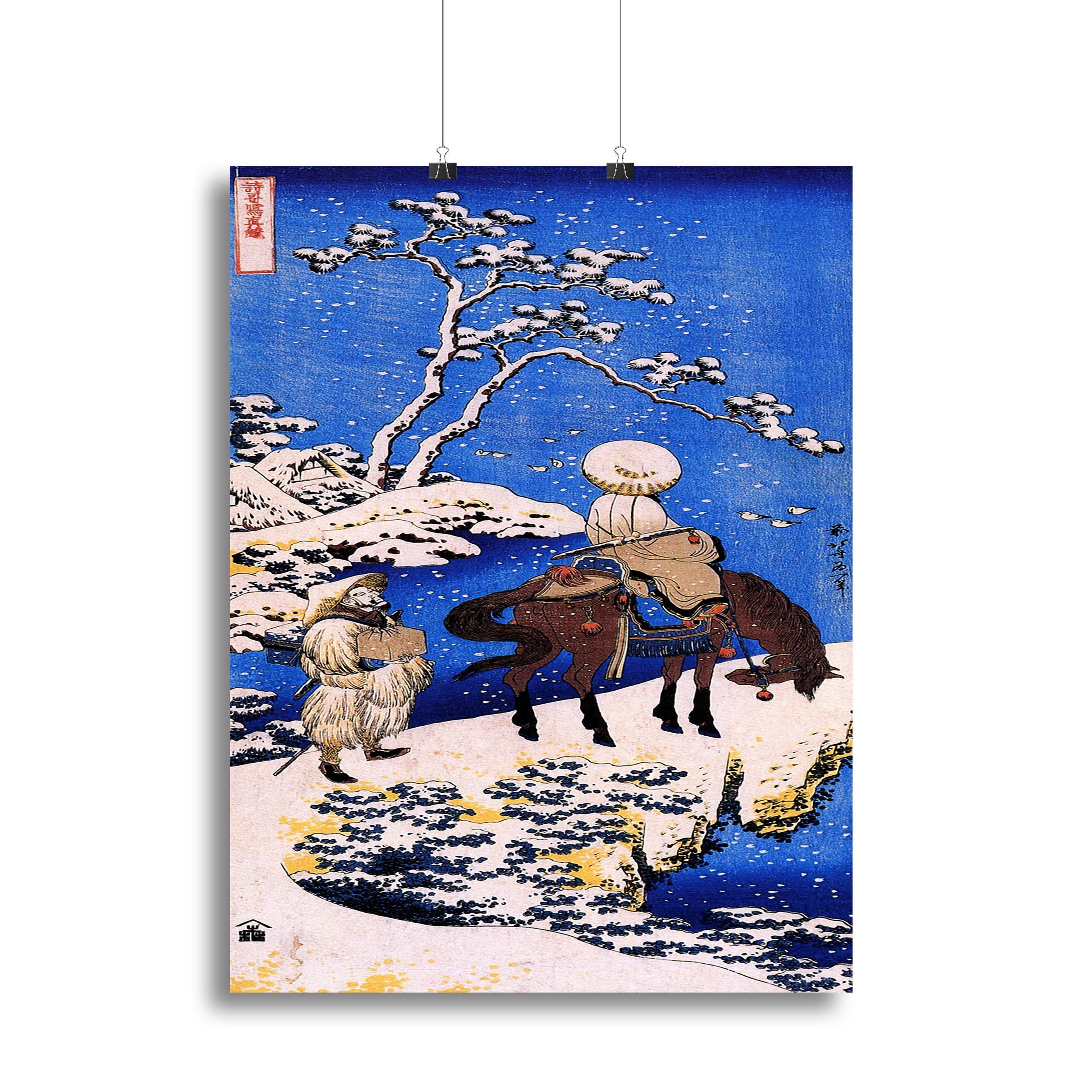 Canvas print of 'The Poet Teba on a Horse' by Hokusai, showcasing intricate details and vibrant colors.