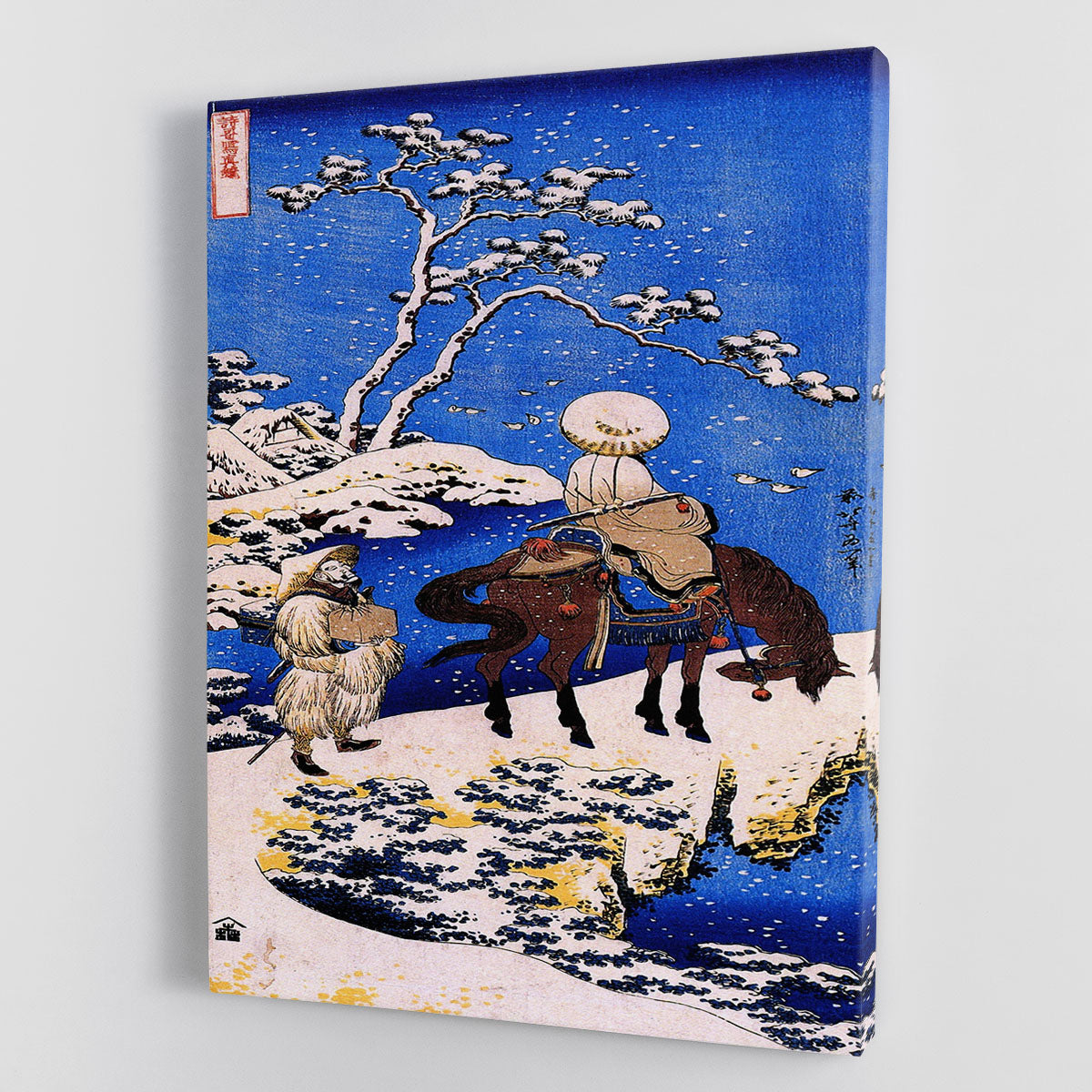 Canvas print of 'The Poet Teba on a Horse' by Hokusai, showcasing intricate details and vibrant colors.