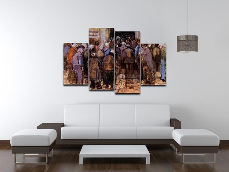 A 4-split canvas artwork featuring Van Gogh's 'The Poor and Money', showcasing vibrant colors and intricate details across four panels.