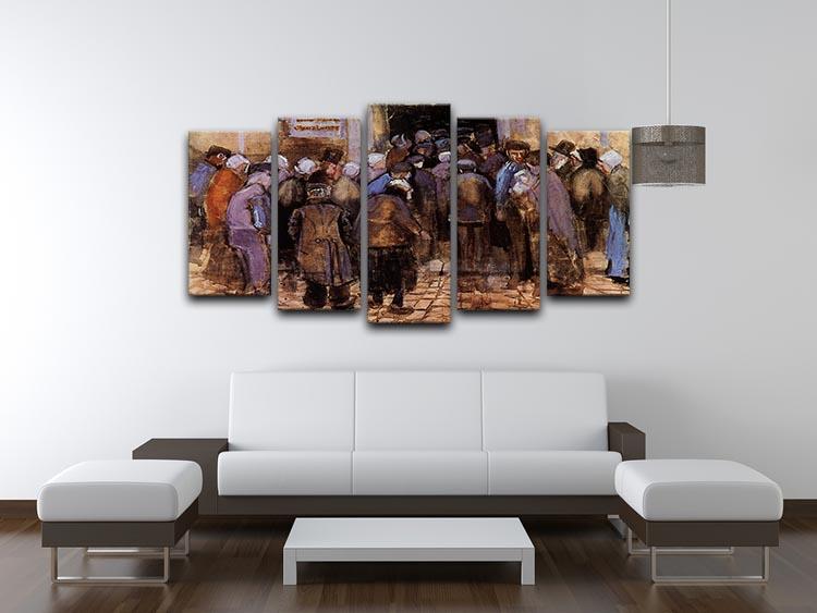 A 5-split canvas artwork titled 'The Poor and Money' by Van Gogh, showcasing vibrant colors and intricate details across five panels.