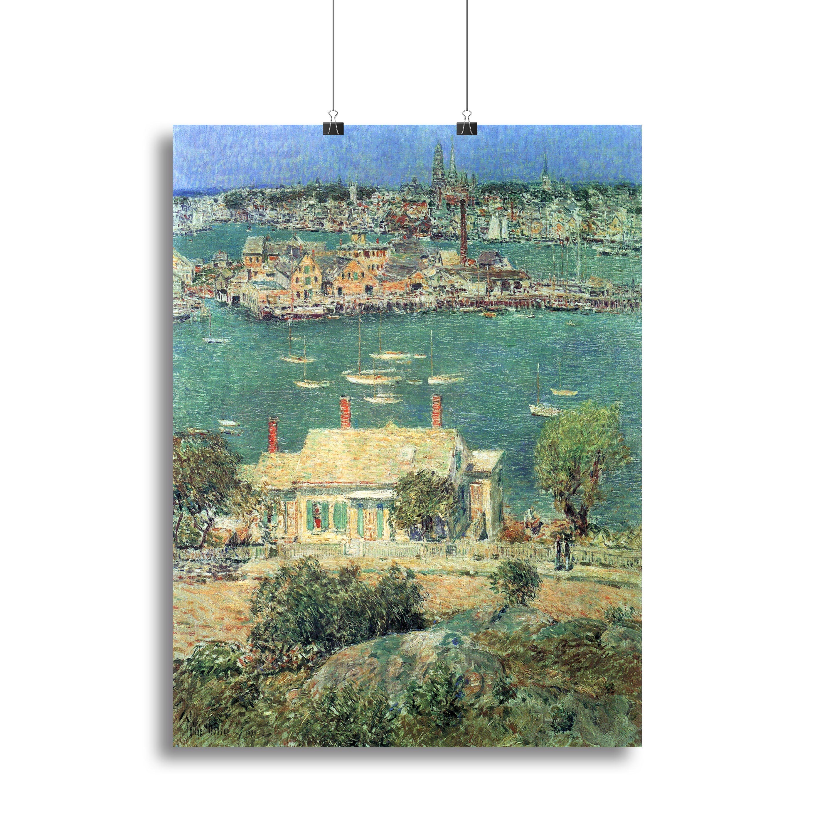The Port of Gloucester 2 by Hassam, a vibrant canvas print showcasing coastal scenery with dynamic brush strokes and rich colors.