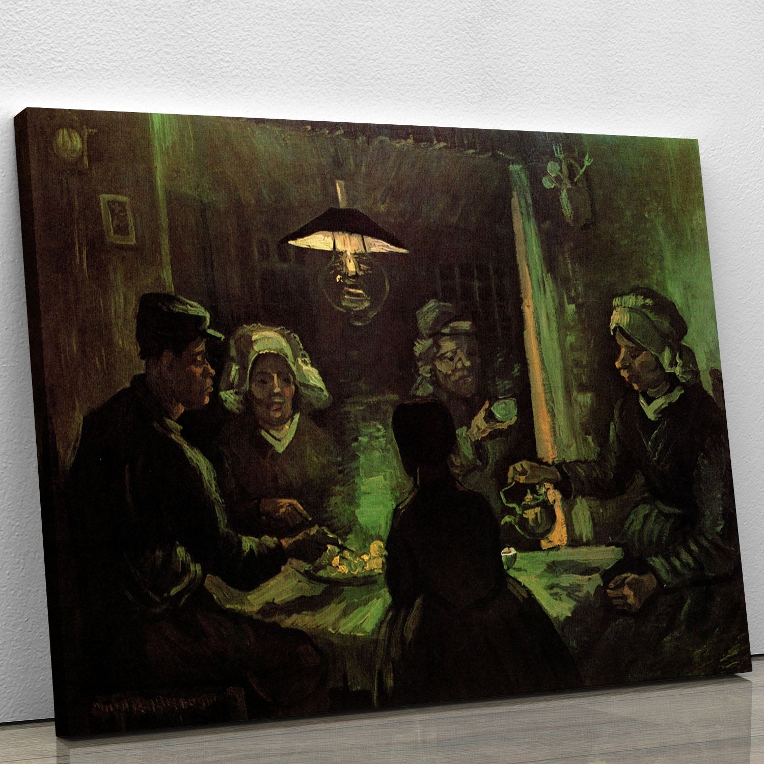 Canvas print of The Potato Eaters by Van Gogh, depicting a peasant family sharing a meal, showcasing rich colors and emotional depth.