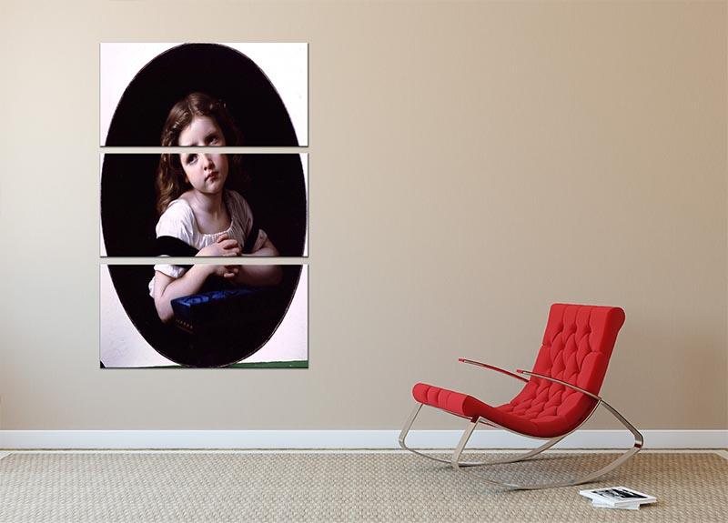 The Prayer By Bouguereau 3 Split Panel Canvas Print featuring three elegant panels showcasing a classic art piece.