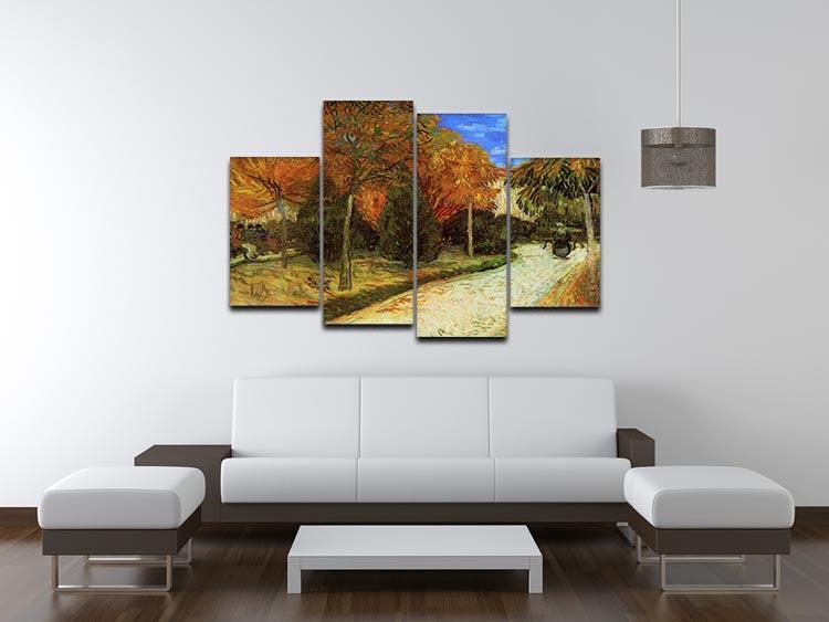 A 4-split canvas artwork featuring Van Gogh's The Public Park at Arles, showcasing vibrant colors and dynamic composition.