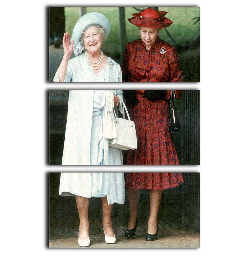 A stunning 3-panel canvas art featuring The Queen Mother on her 91st birthday with Queen Elizabeth, showcasing royal elegance.