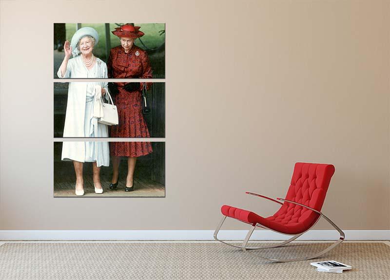 A stunning 3-panel canvas art featuring The Queen Mother on her 91st birthday with Queen Elizabeth, showcasing royal elegance.