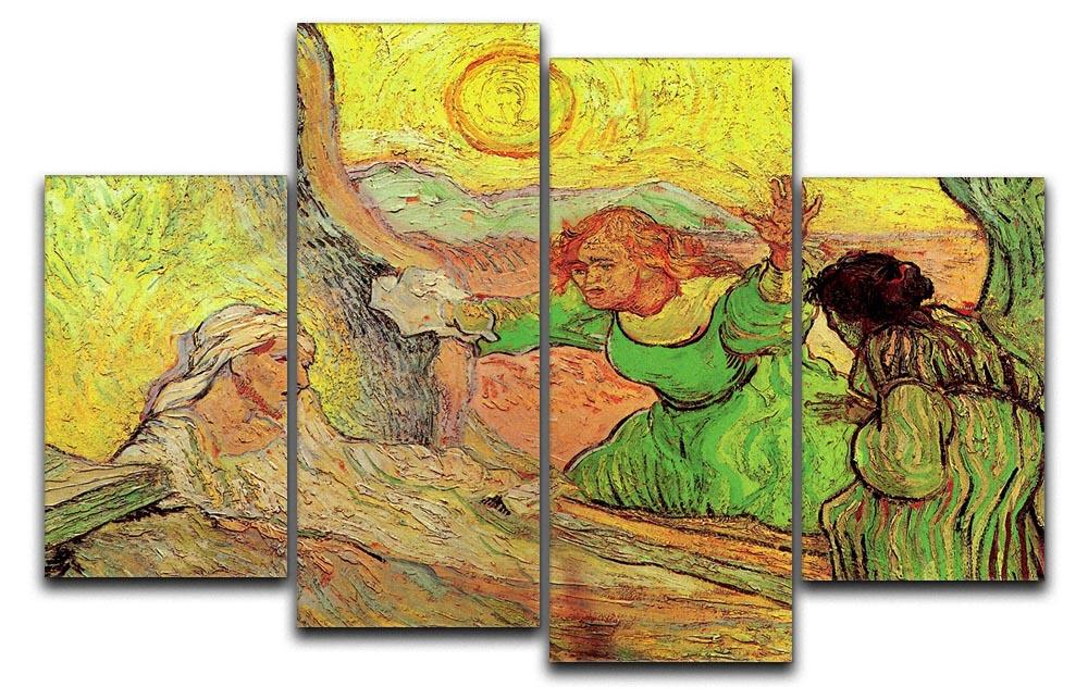 A 4-split canvas artwork depicting The Raising of Lazarus after Rembrandt by Van Gogh, showcasing vibrant colors and dynamic composition.