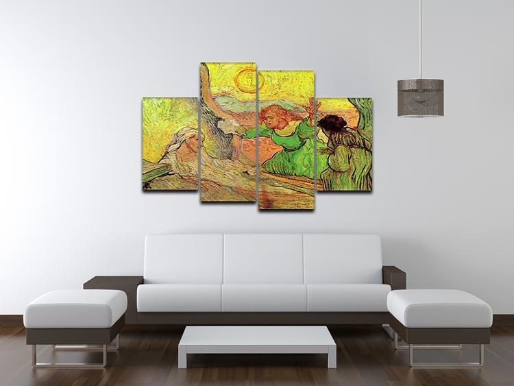 A 4-split canvas artwork depicting The Raising of Lazarus after Rembrandt by Van Gogh, showcasing vibrant colors and dynamic composition.