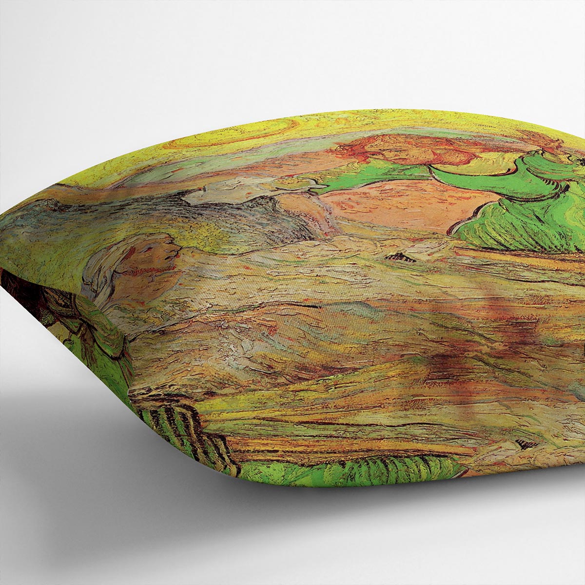 A vibrant cushion featuring Van Gogh's Raising of Lazarus artwork, made from luxurious vegan faux suede.