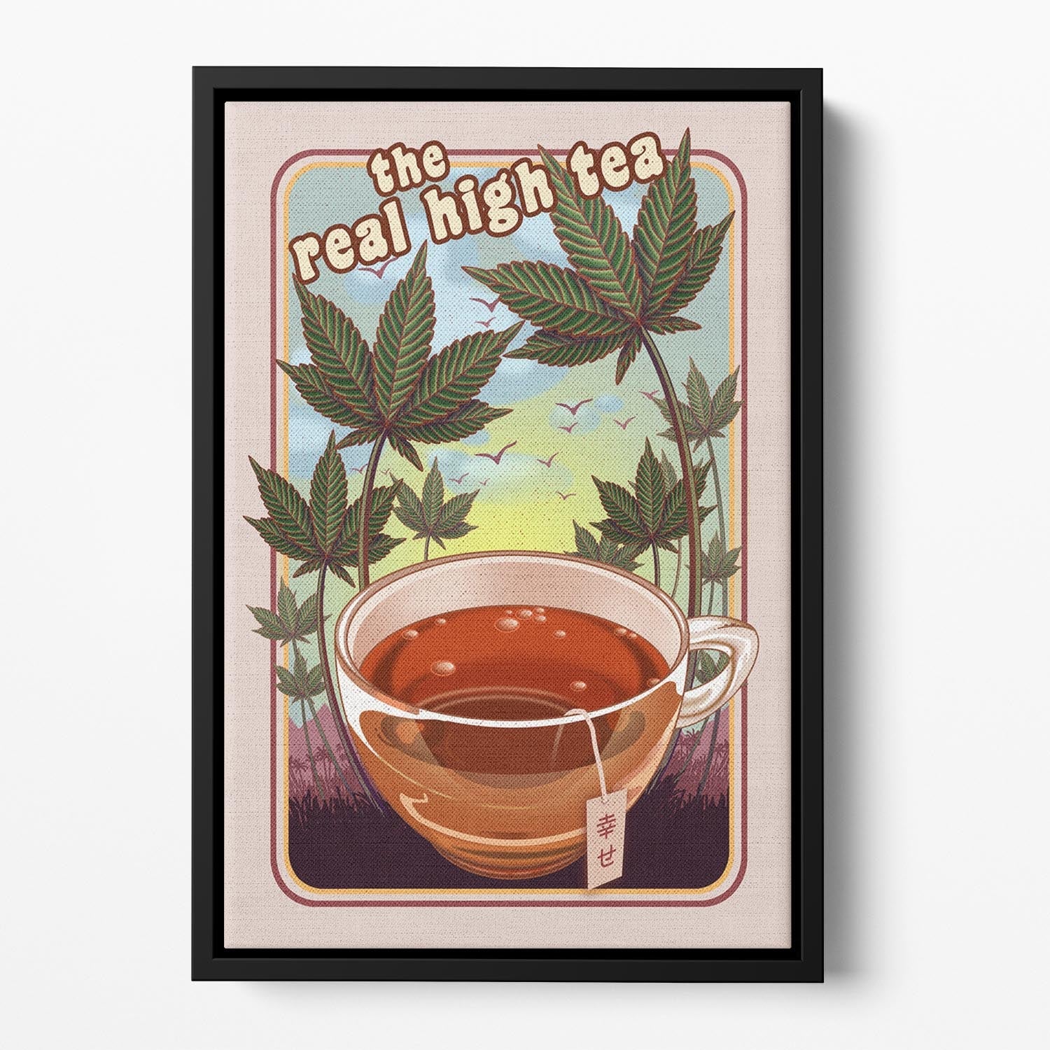 The Real High Tea Floating Framed Canvas featuring vibrant abstract art in an elegant wooden frame, perfect for home decor.