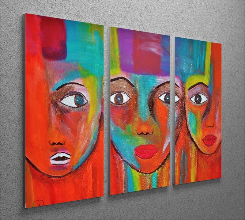 The Red Faces 3 Split Panel Canvas Print featuring vibrant colors and abstract design, perfect for enhancing home decor.