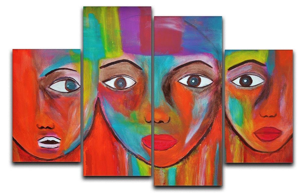 The Red Faces 4 Split Panel Canvas showcasing vibrant colors and abstract design across four panels.