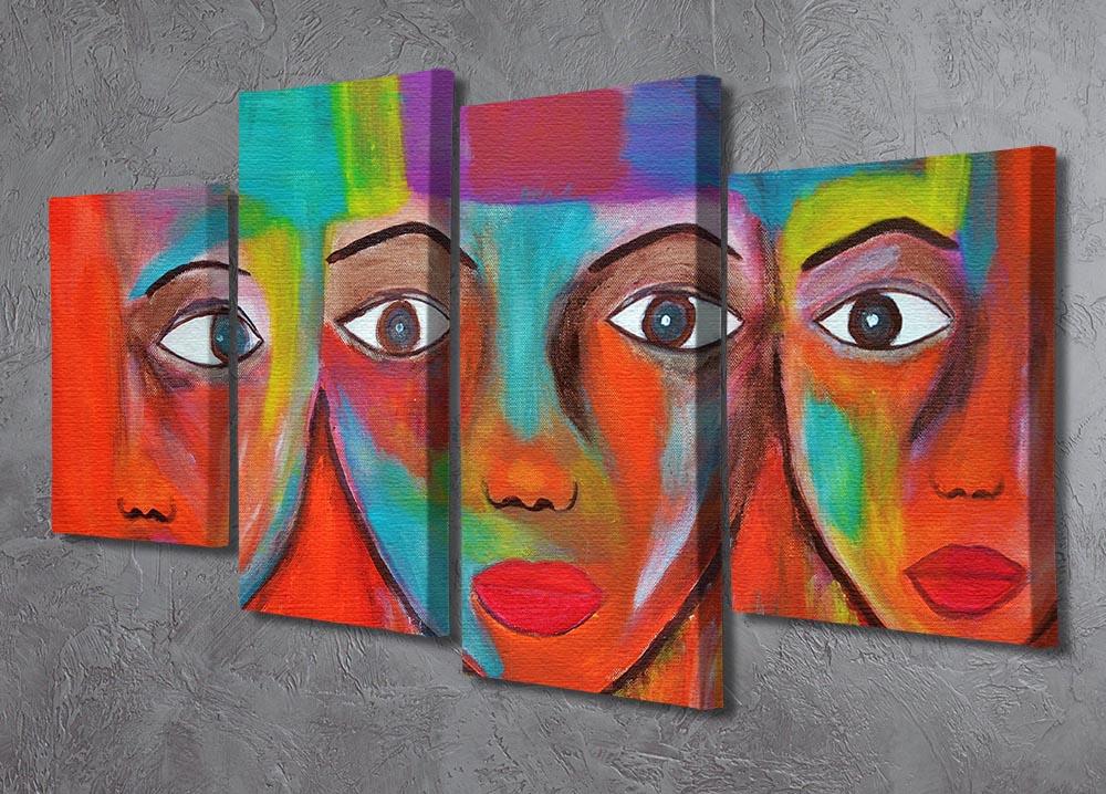 The Red Faces 4 Split Panel Canvas showcasing vibrant colors and abstract design across four panels.