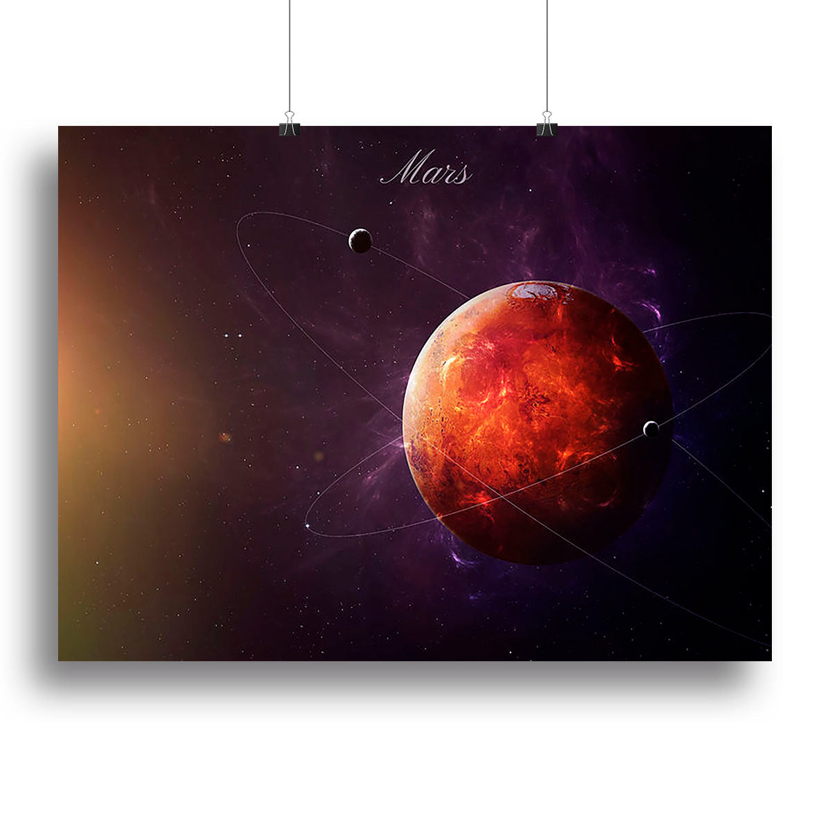 A vibrant canvas print of Mars showcasing its red surface and intricate details, perfect for home decor.