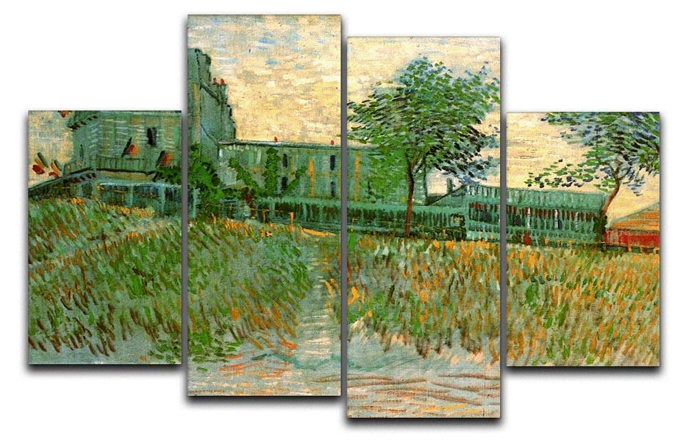 A 4-split canvas artwork featuring Van Gogh's Restaurant de la Sirene, showcasing vibrant colors and dynamic brush strokes.