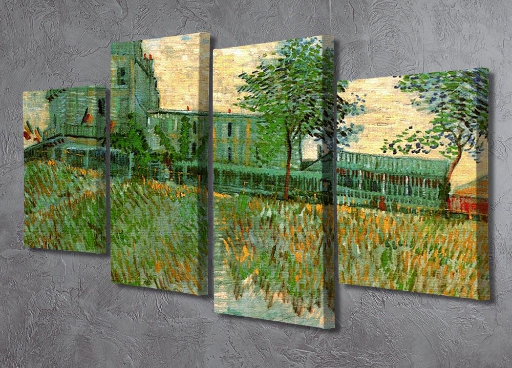A 4-split canvas artwork featuring Van Gogh's Restaurant de la Sirene, showcasing vibrant colors and dynamic brush strokes.
