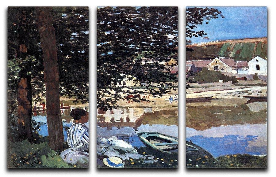 Three-panel canvas print of Monet's The River Has Burst Its Banks, showcasing vibrant colors and intricate details.