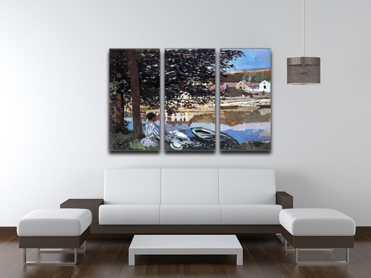 Three-panel canvas print of Monet's The River Has Burst Its Banks, showcasing vibrant colors and intricate details.