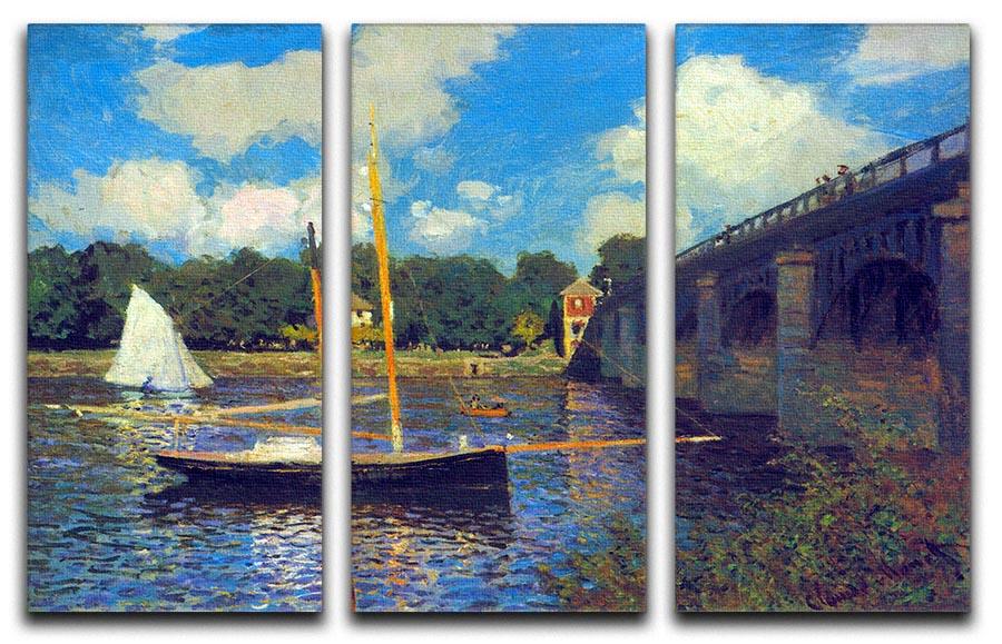 Three-panel canvas print of Monet's The Road Bridge Argenteuil, showcasing vibrant colors and intricate details.