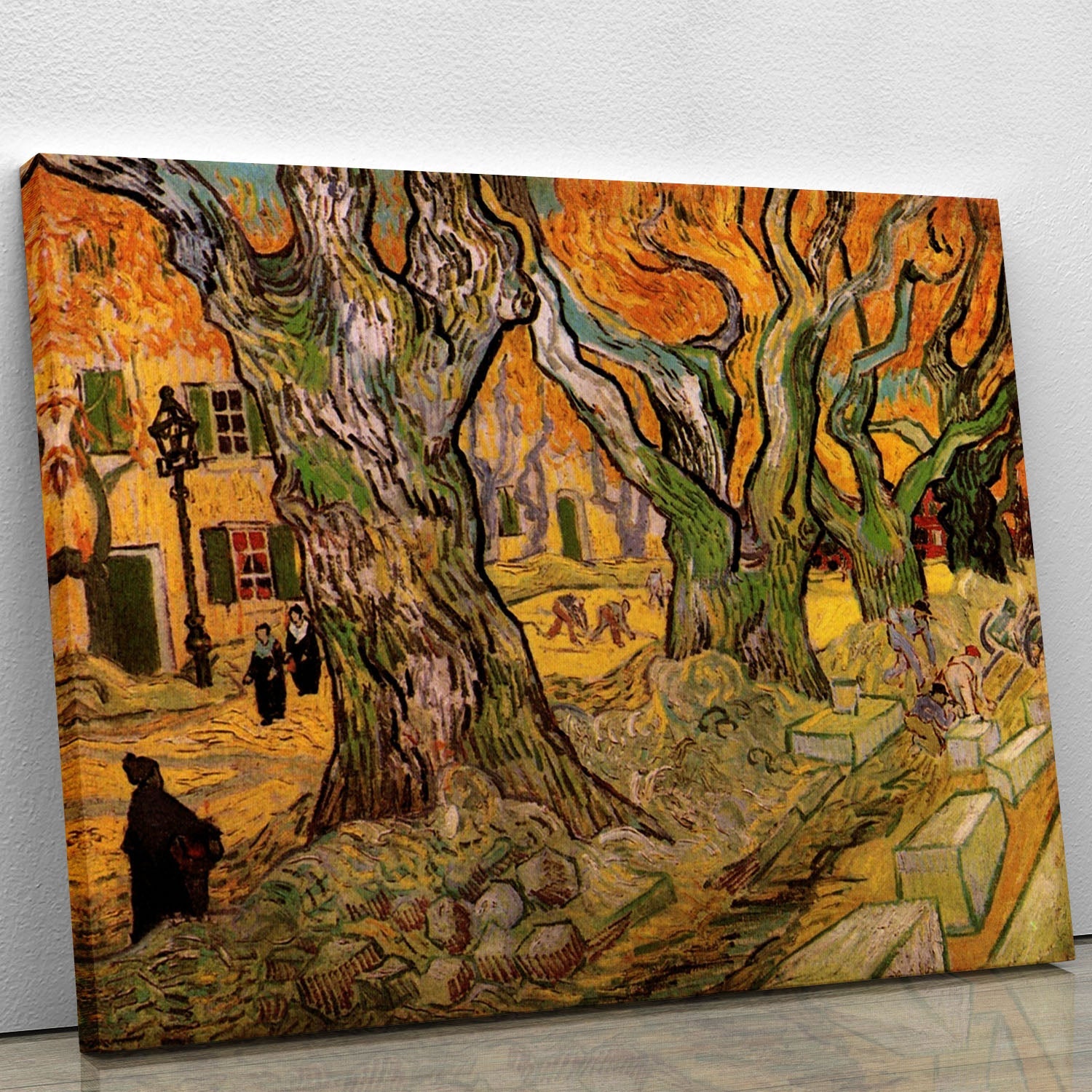 The Road Menders by Van Gogh canvas print showcasing vibrant colors and dynamic composition, perfect for home decor.
