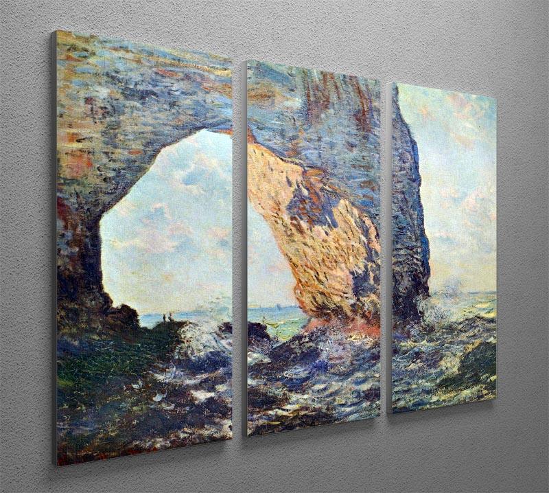 Three-panel canvas art featuring Monet's Rocky Cliffs of Etretat, showcasing vibrant colors and intricate details.