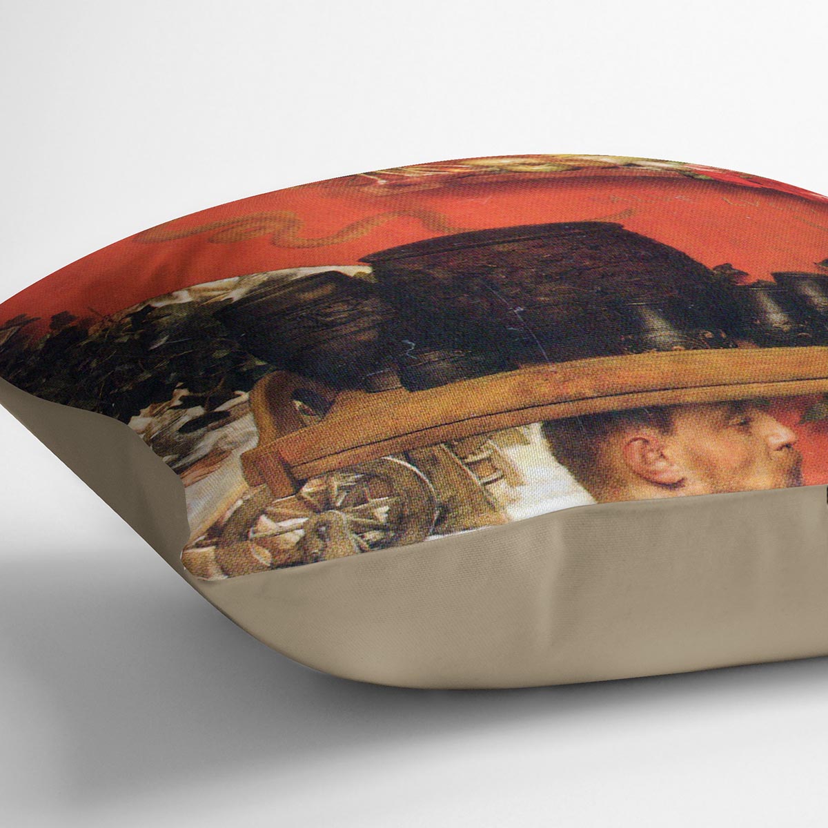 The Roman Pottery in Britain cushion featuring vibrant abstract designs on luxurious vegan faux suede.