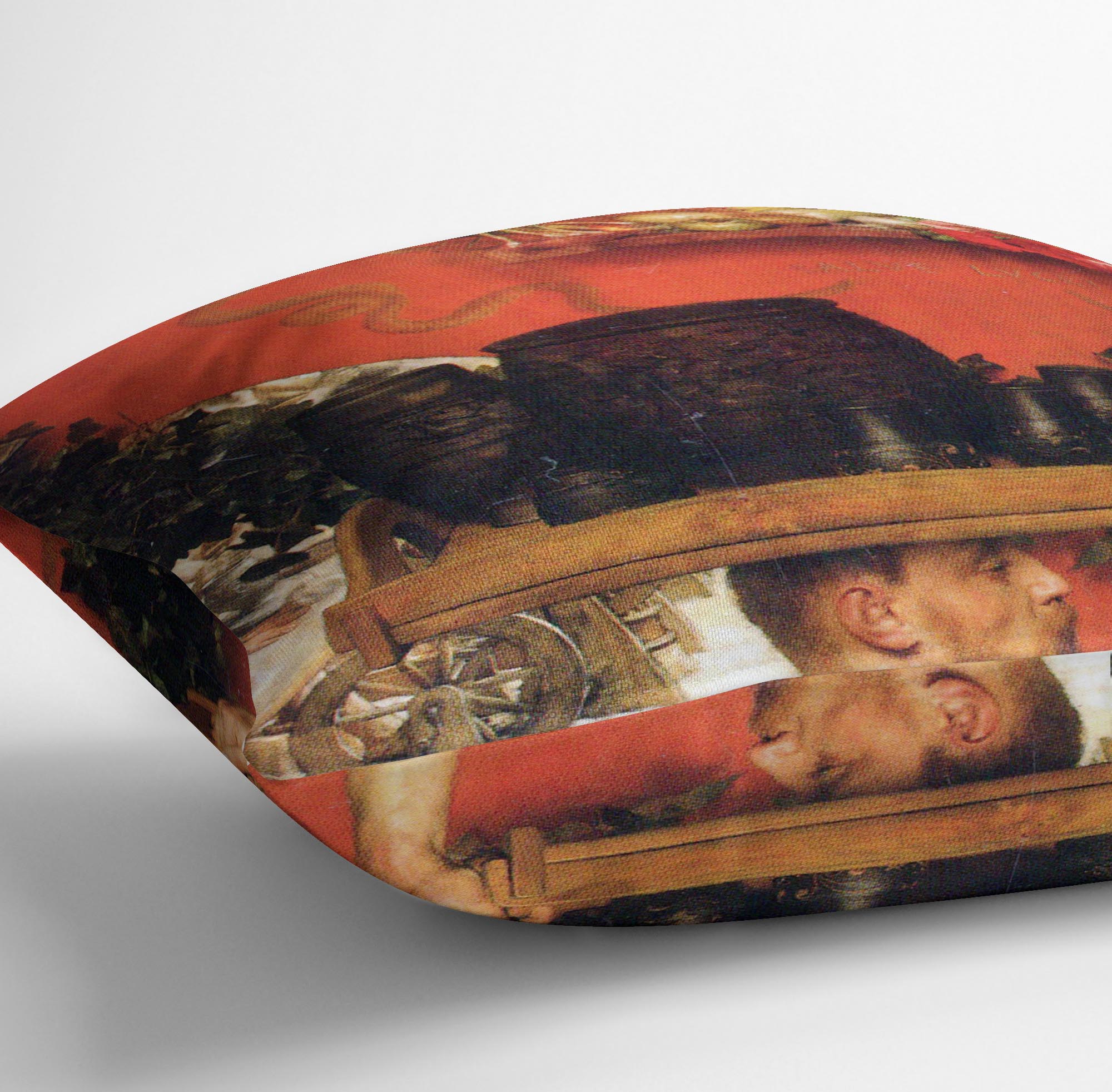 The Roman Pottery in Britain cushion featuring vibrant abstract designs on luxurious vegan faux suede.