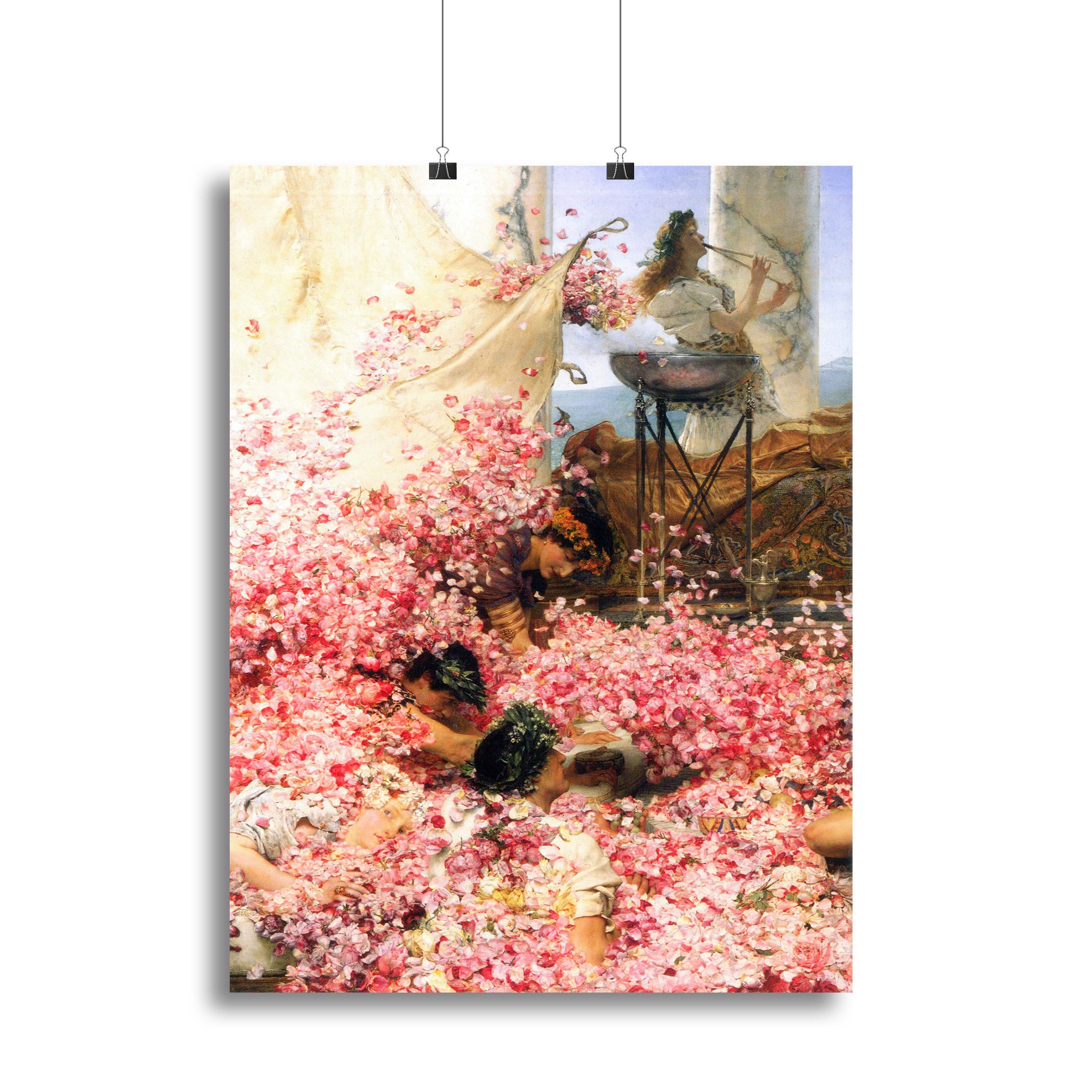 Canvas print of The Roses of Heliogabalus by Alma Tadema, showcasing vibrant colors and intricate details of classical beauty.