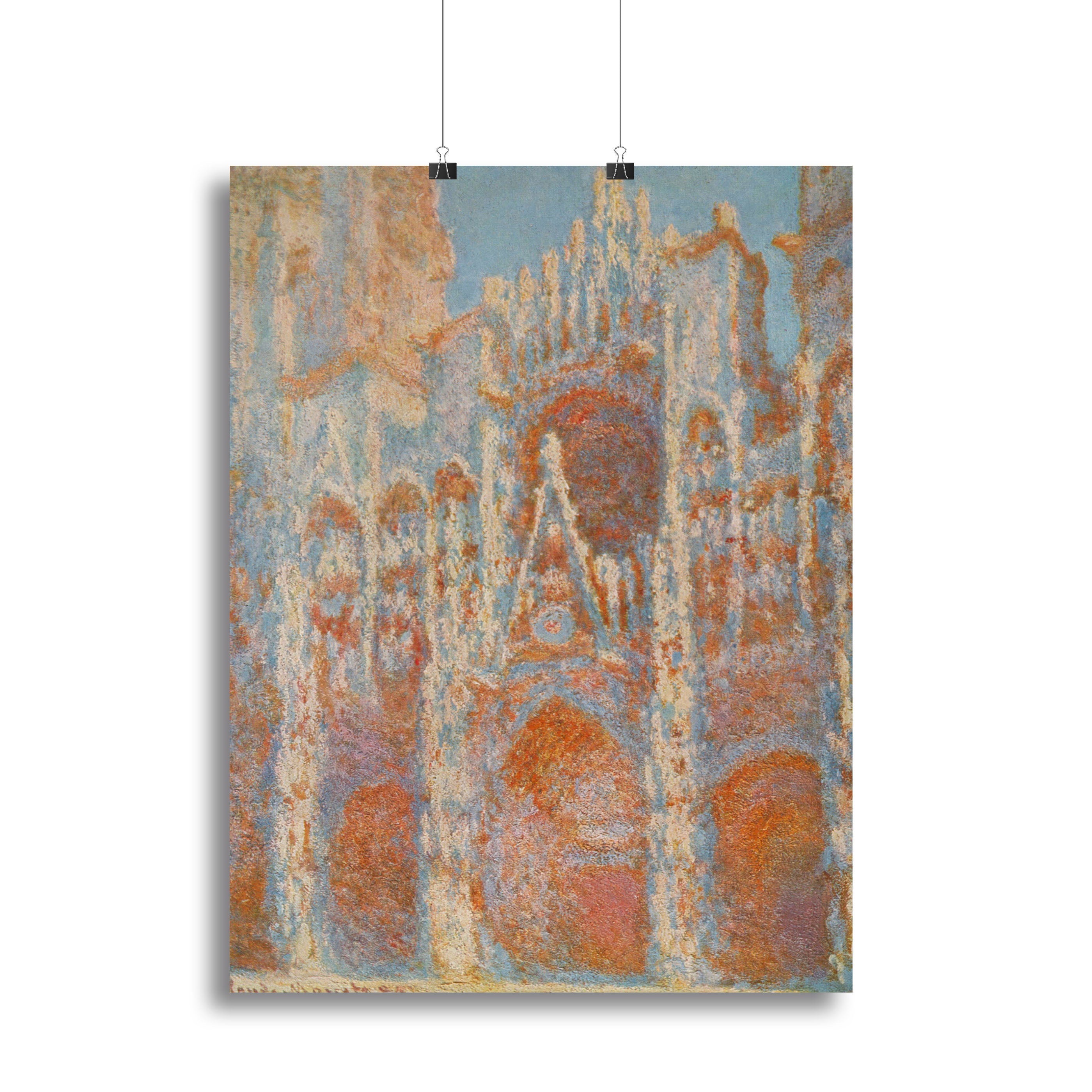 Canvas print of The Rouen Cathedral facade at sunset by Monet, showcasing vibrant colors and intricate details.