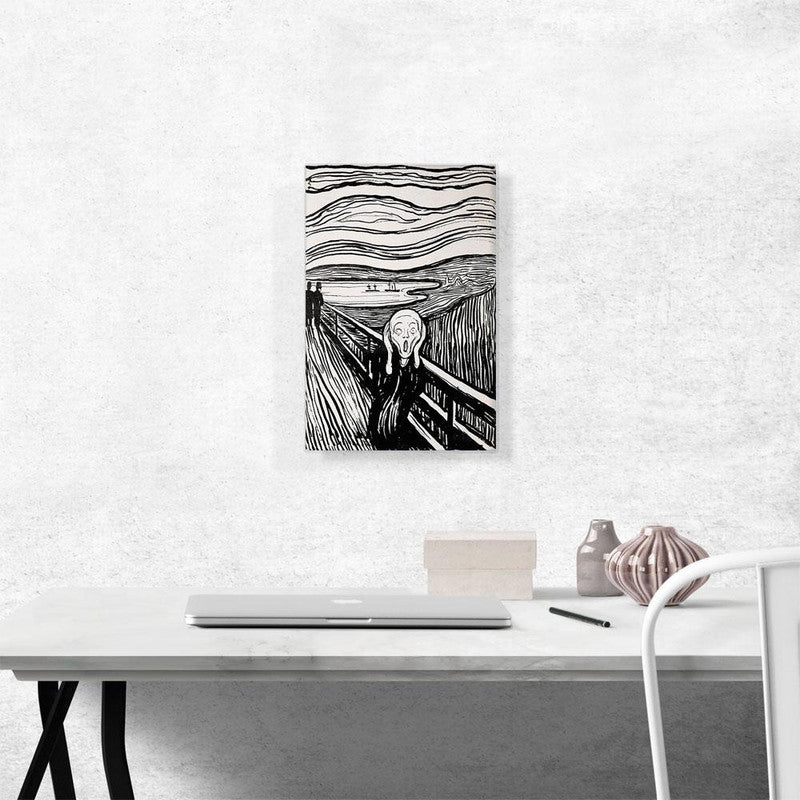 The Scream Black and White 1895 canvas art featuring Edvard Munch's iconic expressionist painting in monochrome.