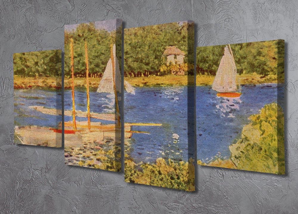 A 4-split canvas artwork featuring Monet's The Seine at Argenteuil Basin, showcasing vibrant colors and impressionist style.
