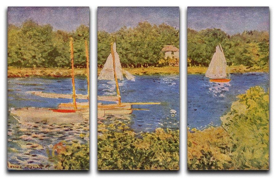 Three-panel canvas print of The Seine at Argenteuil Basin by Monet, showcasing vibrant colors and intricate details.