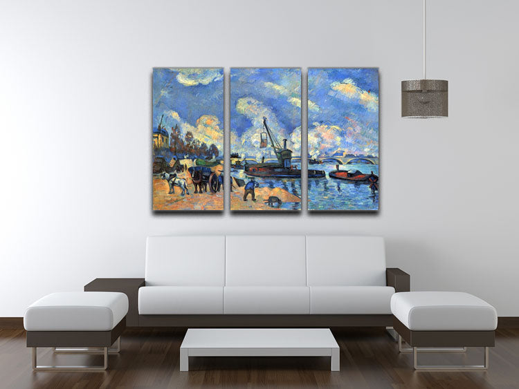 Three-panel canvas print of The Seine at Bercy by Cezanne, showcasing vibrant colors and intricate details.
