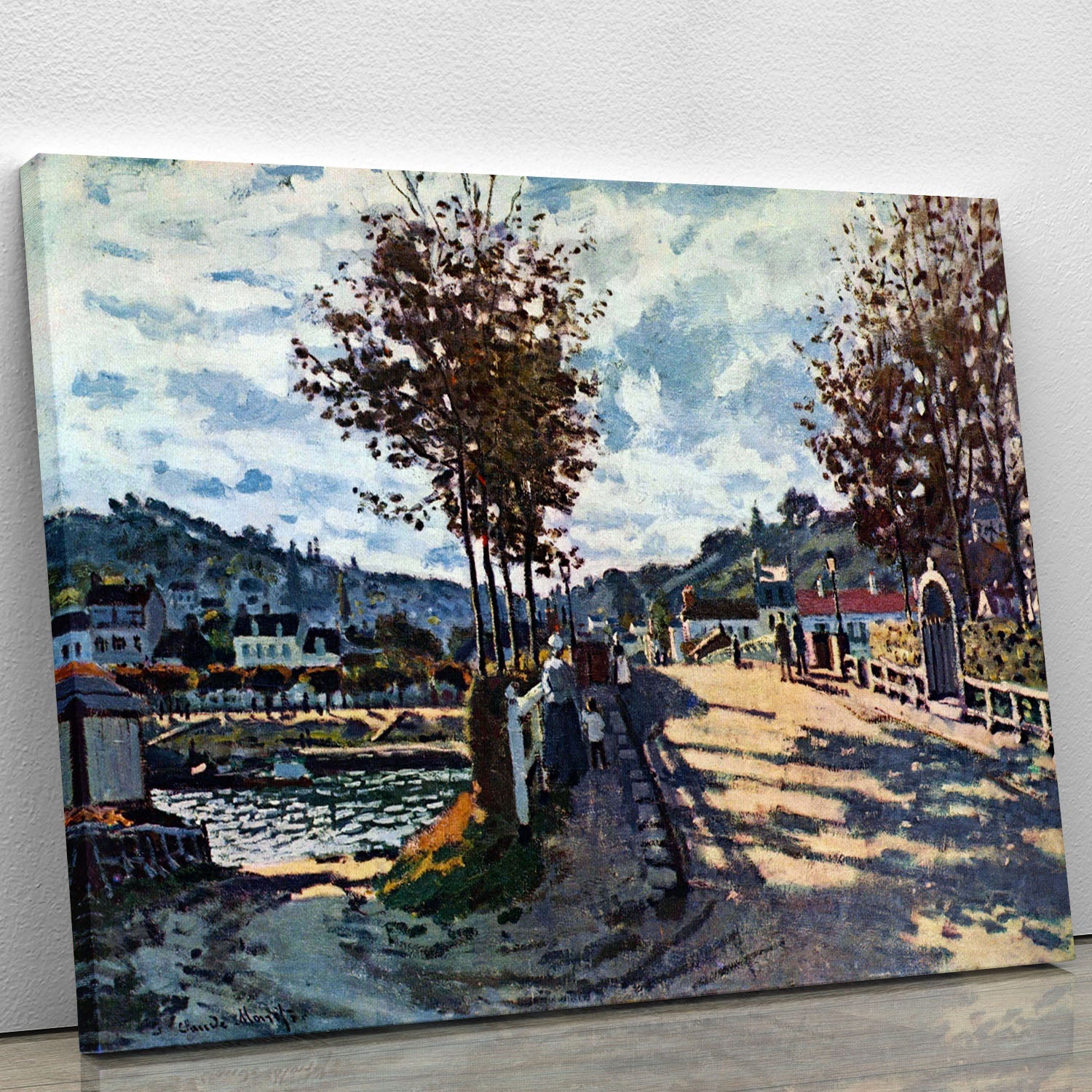 Canvas print of The Seine at Bougival by Monet, showcasing vibrant colors and serene riverside scenery.