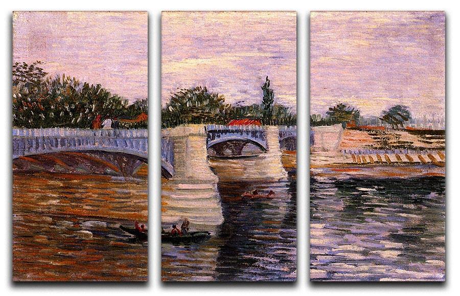 Three-panel canvas art featuring Van Gogh's The Seine with the Pont del Grande Jette, showcasing vibrant colors and intricate details.