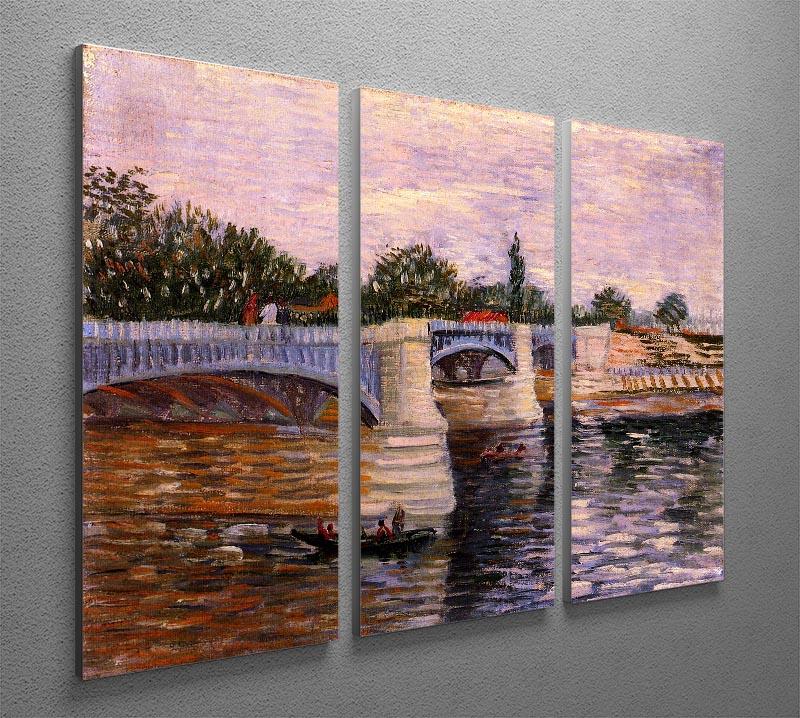 Three-panel canvas art featuring Van Gogh's The Seine with the Pont del Grande Jette, showcasing vibrant colors and intricate details.