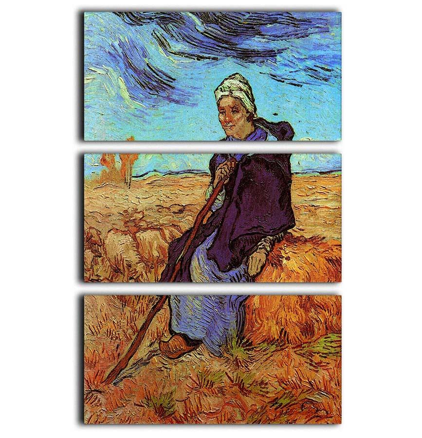 Three-panel canvas print featuring Van Gogh's The Shepherdess after Millet, showcasing vibrant colors and intricate details.