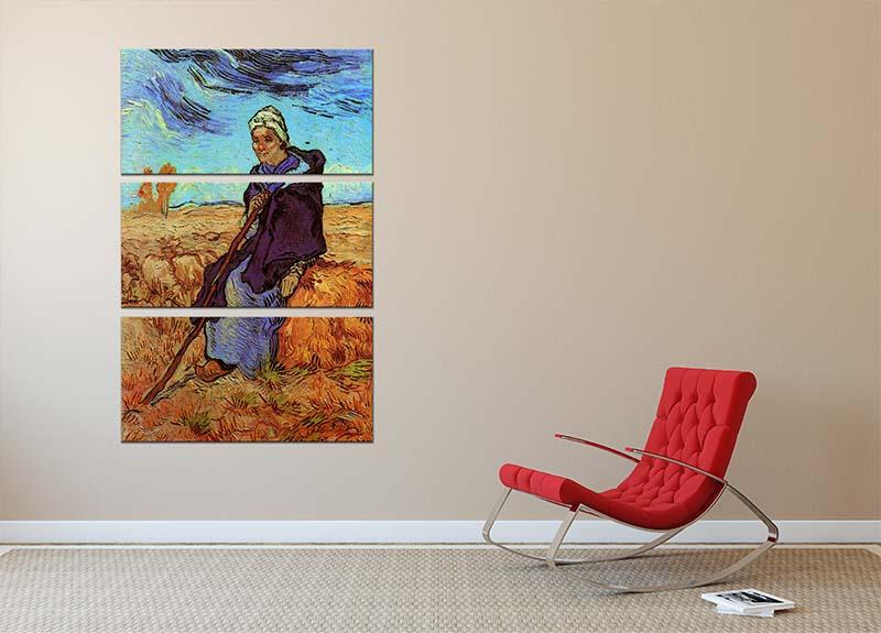 Three-panel canvas print featuring Van Gogh's The Shepherdess after Millet, showcasing vibrant colors and intricate details.
