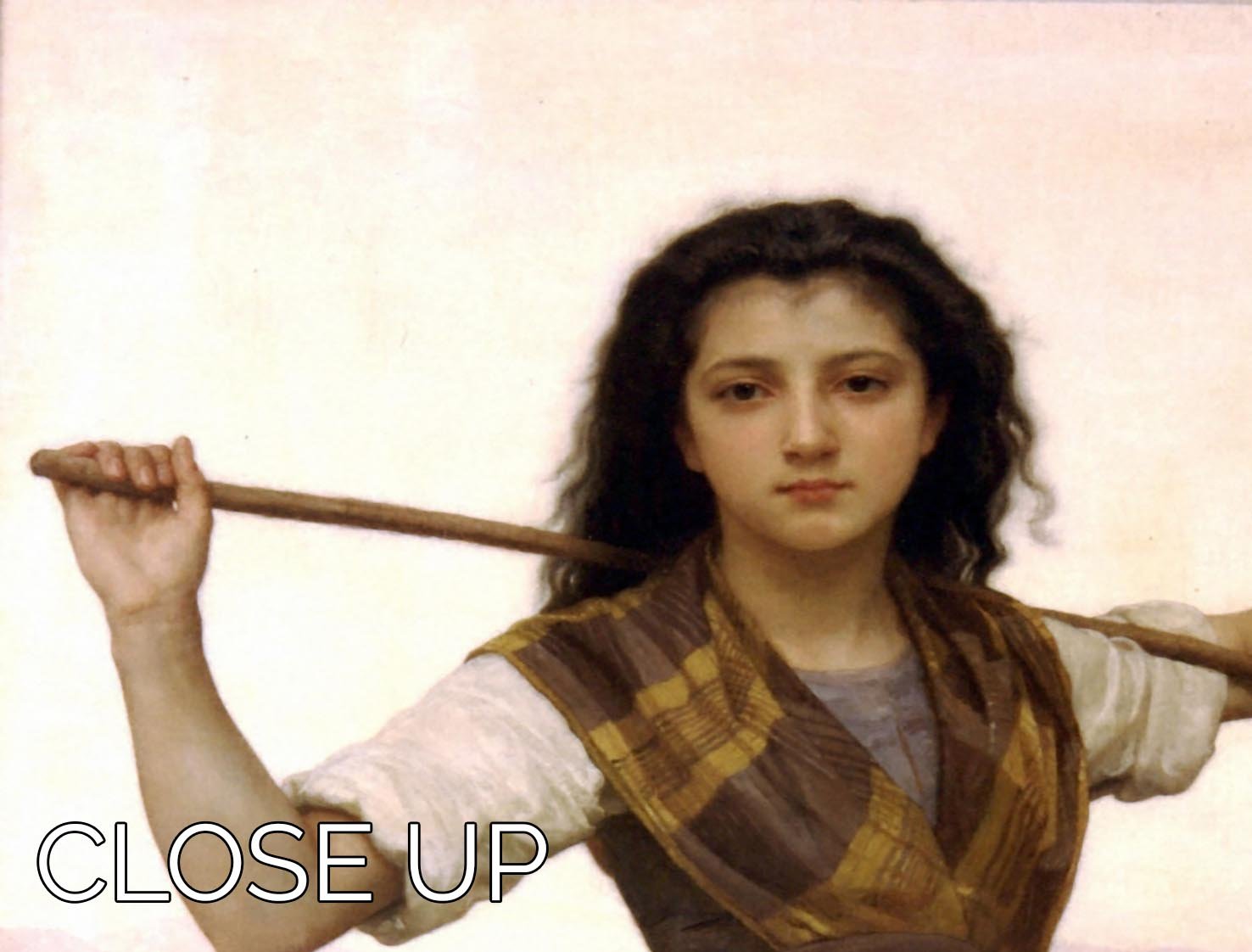 The Shepherdess By Bouguereau 3 Split Panel Canvas Print showcasing a serene pastoral scene across three panels.