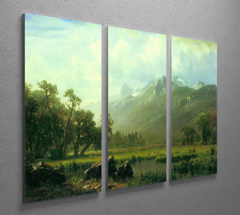 Three-panel canvas art featuring The Sierra near Lake Tahoe by Bierstadt, showcasing vibrant colors and stunning natural scenery.