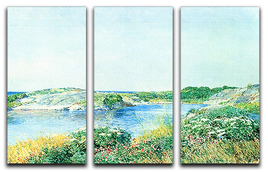 The Small Pond by Hassam 3-panel canvas print showcasing serene water and nature scenes, perfect for home decor.