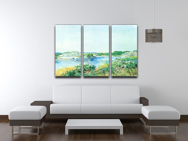 The Small Pond by Hassam 3-panel canvas print showcasing serene water and nature scenes, perfect for home decor.