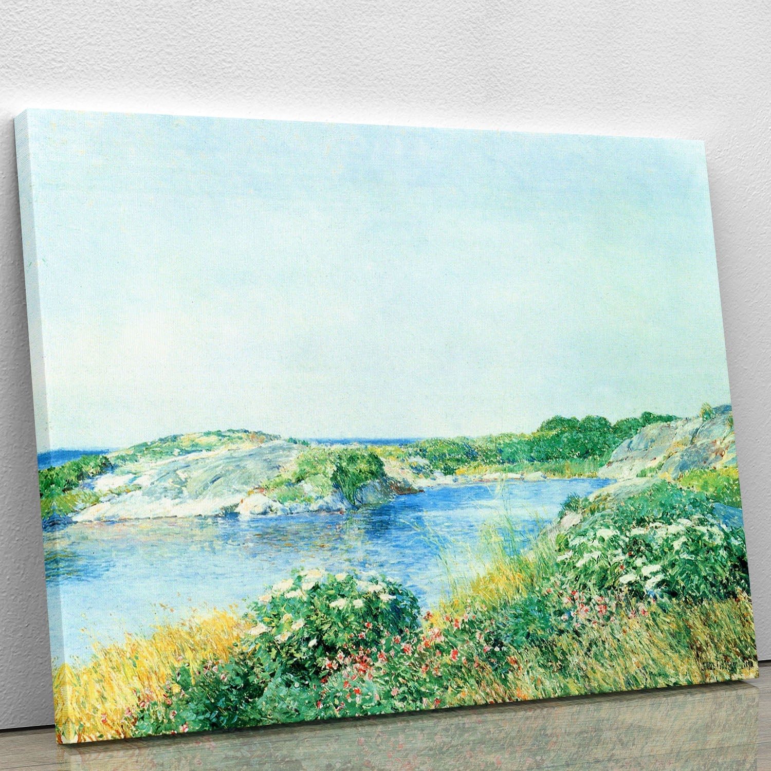 The Small Pond by Hassam canvas print featuring vibrant colors and serene nature scene, perfect for home decor.