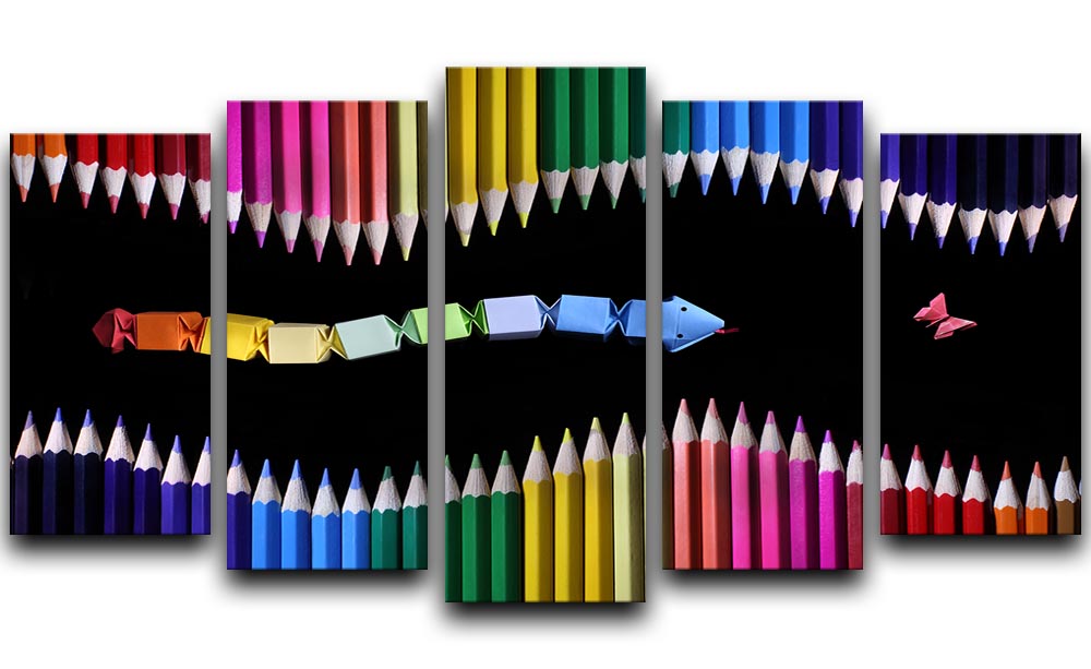 The Snake Game 5 Split Panel Canvas artwork featuring vibrant colors and dynamic design across five panels.