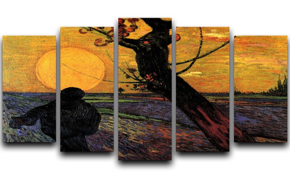 The Sower 2 by Van Gogh displayed as a 5 split panel canvas, showcasing vibrant colors and dynamic composition.