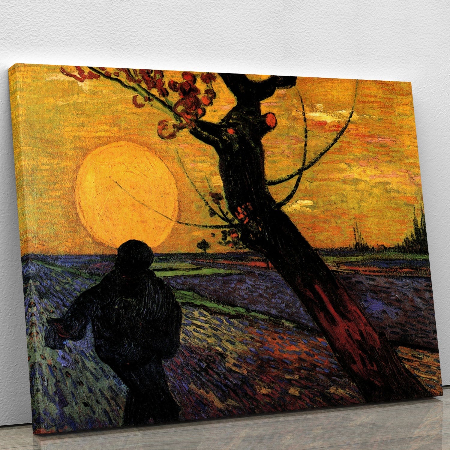 The Sower 2 by Van Gogh canvas print showcasing a sower in a vibrant field, capturing the essence of Van Gogh's unique style.