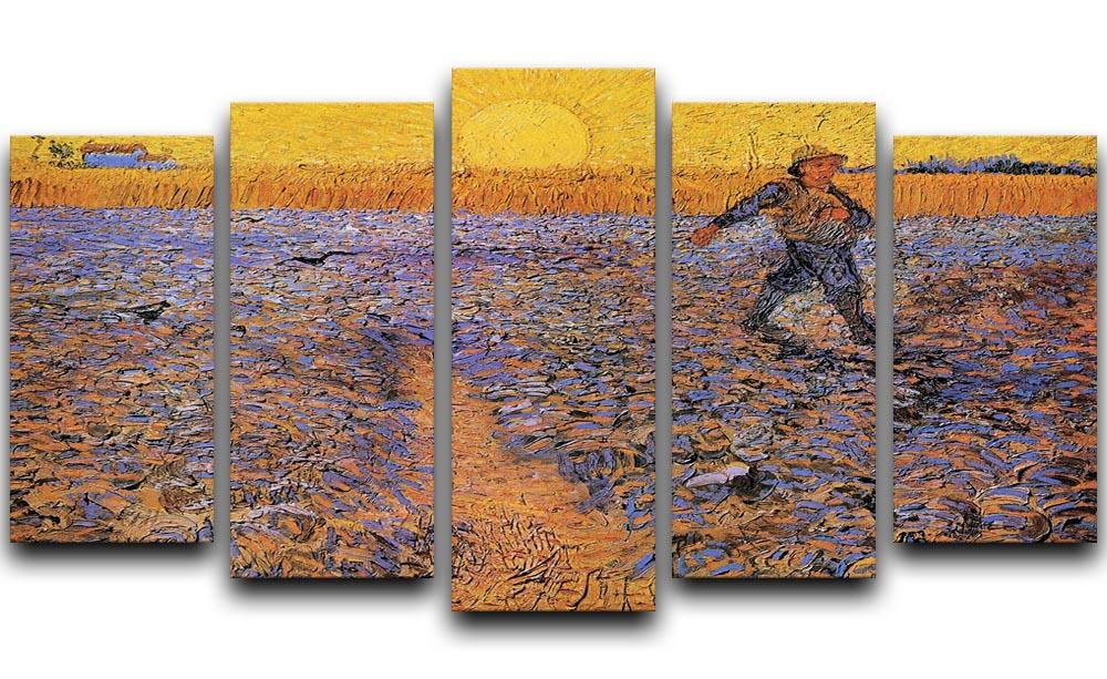 The Sower 3 by Van Gogh displayed as a 5 split panel canvas, showcasing vibrant colors and dynamic composition.